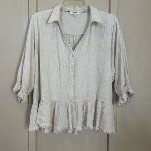 Umgee Womens Top Small Oversized Boxy Peplum Raw Hem Frayed Cottagecore Boho